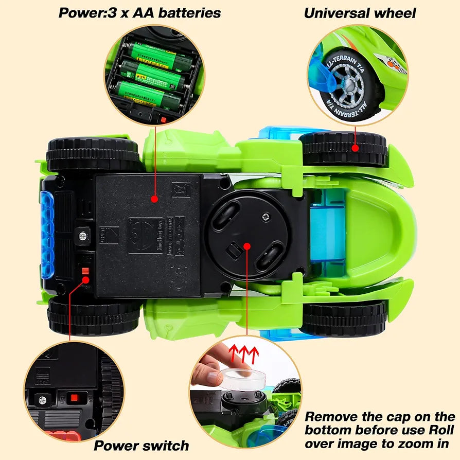 Automatic Transforming Dinosaur Car with LED Light and Music for Kids, Toddlers 3+
