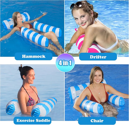 4-in-1 Inflatable Water Hammock Set with Pump (Pack of 2) – Pool & Beach Floating Loungers