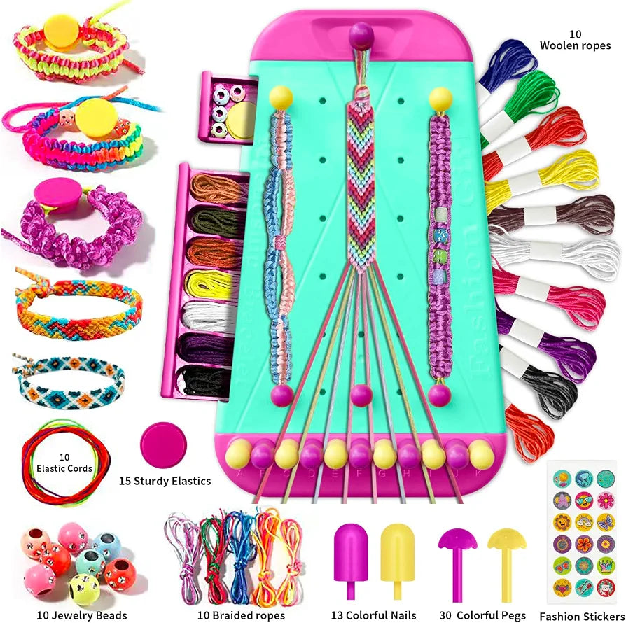 2 in 1 Friendship Bracelet Making Kit with Bracelet Loom, Beads & Threads