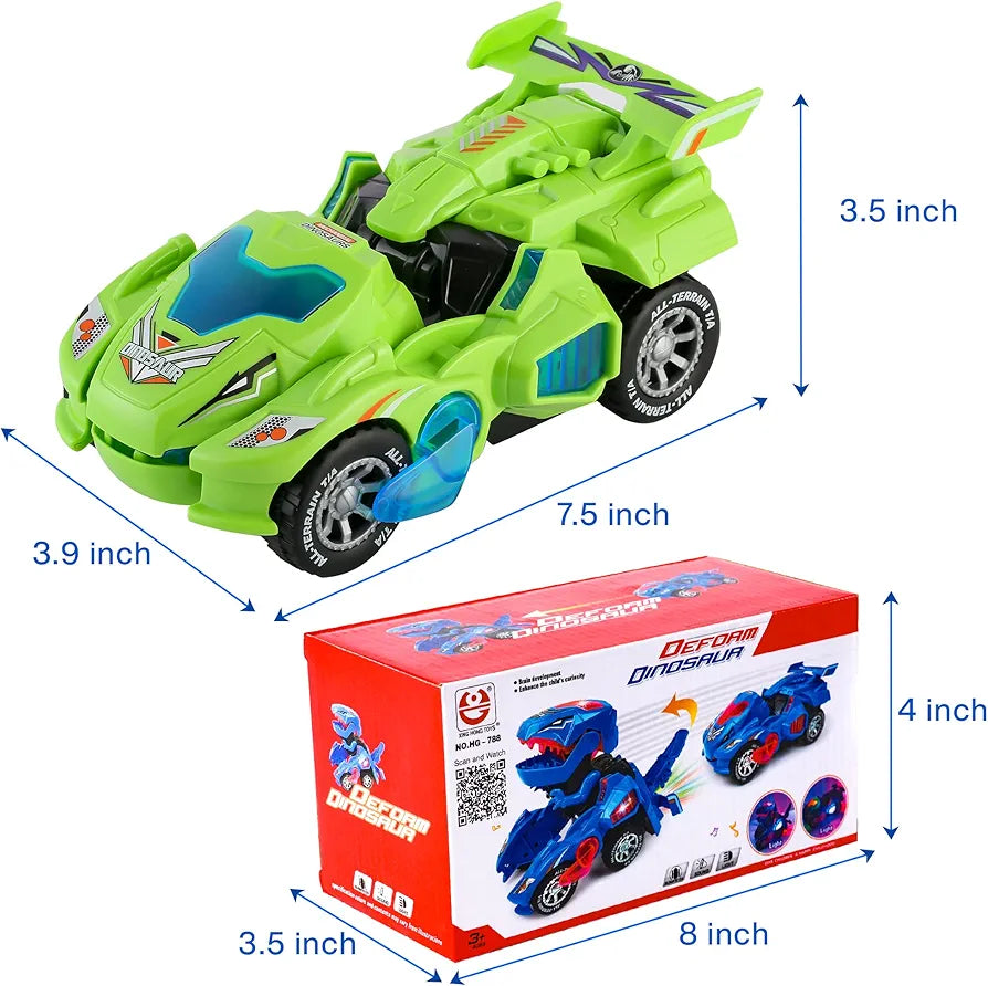 Automatic Transforming Dinosaur Car with LED Light and Music for Kids, Toddlers 3+