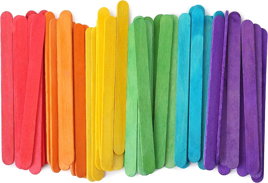 Wooden Rainbow Colored Popsicle Sticks for Crafts, 100 Pack, 4.5 Inch