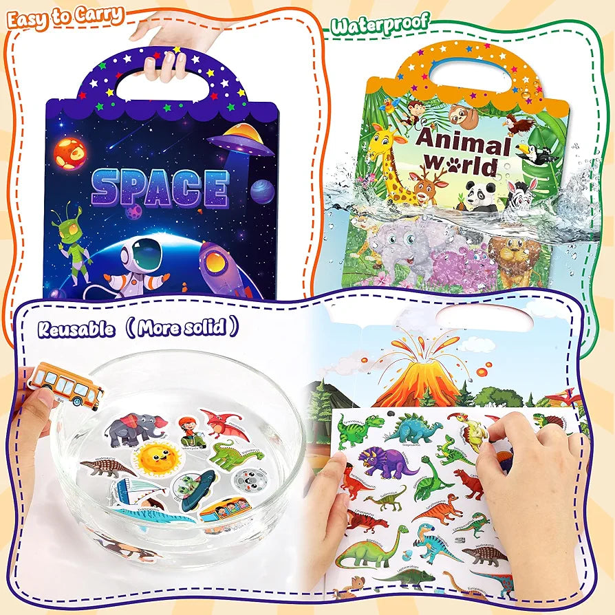 Reusable Sticker Activity Books 4 Pack + Marker Montessori Travel Toy for Toddlers