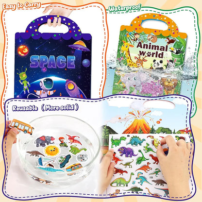 Reusable Sticker Activity Books 4 Pack + Marker Montessori Travel Toy for Toddlers