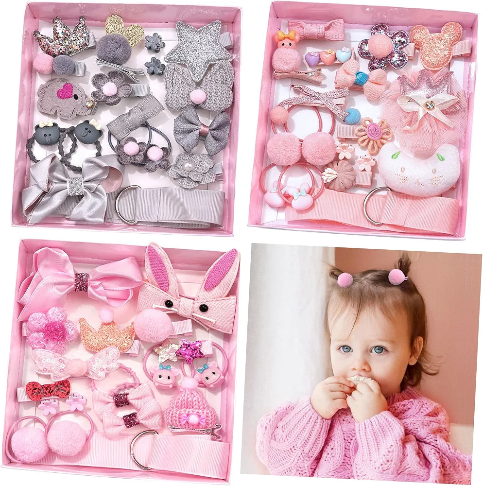 🎀 Elegant 18-Piece Sweet Moments Hair Accessory Gift Set – Soft Gray & Pink