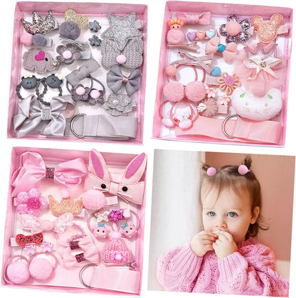 🎀 Elegant 18-Piece Sweet Moments Hair Accessory Gift Set – Soft Gray & Pink