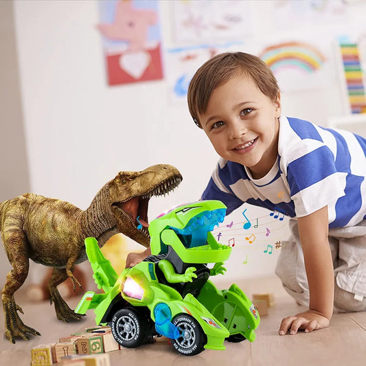 Automatic Transforming Dinosaur Car with LED Light and Music for Kids, Toddlers 3+