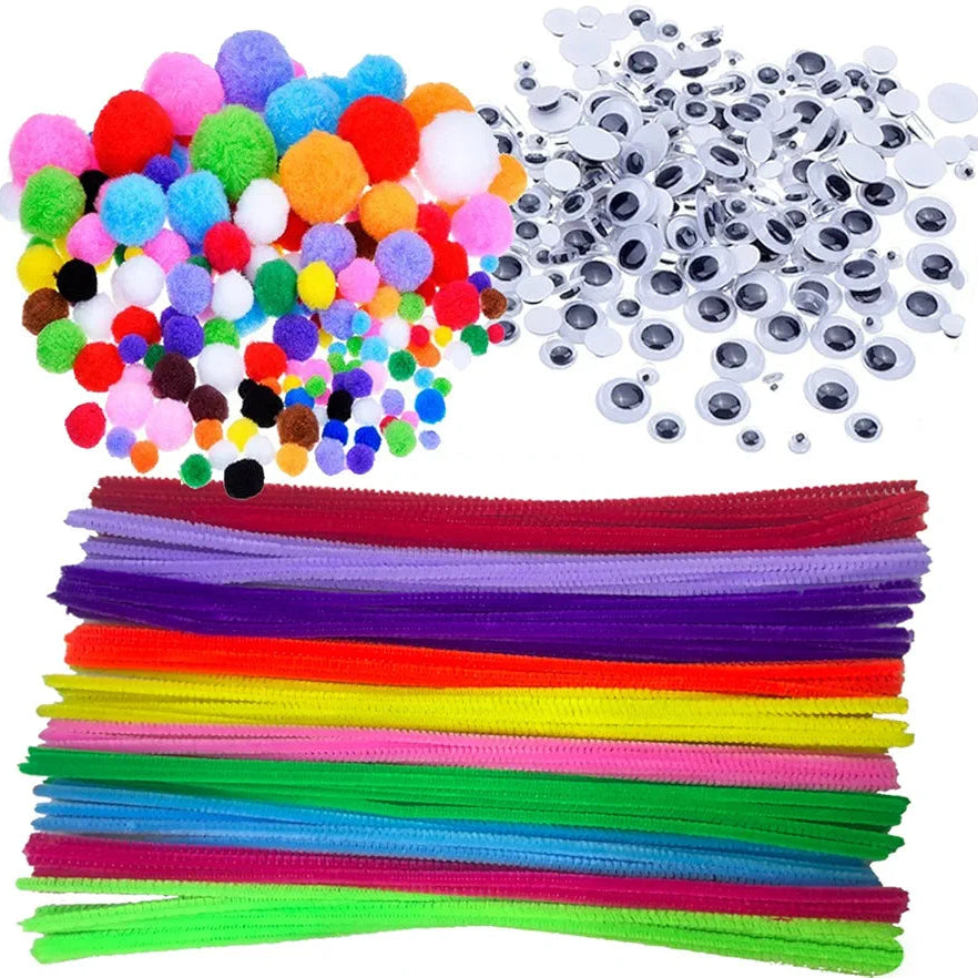 Pipe Cleaners Chenille Stem and Pompoms with Googly Wiggle Eyes for Craft DIY Art Supplies, 300+ Pieces