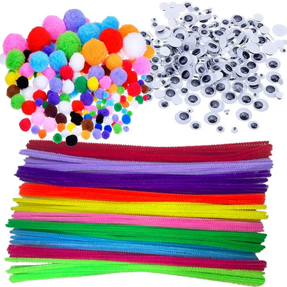 Pipe Cleaners Chenille Stem and Pompoms with Googly Wiggle Eyes for Craft DIY Art Supplies, 300+ Pieces