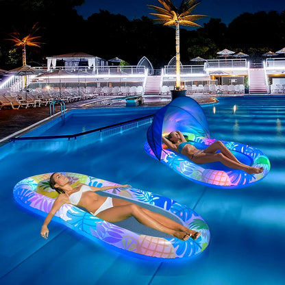 LED Lighted Inflatable Tanning Lounger with Adjustable Canopy