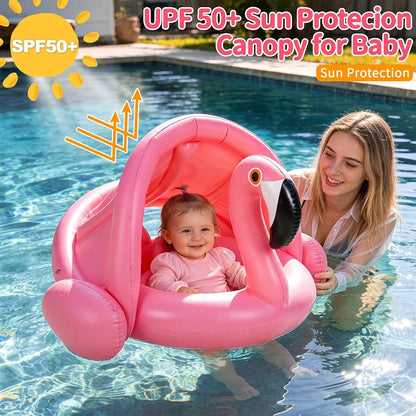 Best Seller Flamingo Baby Swim Float with UPF 50+ Sun Canopy