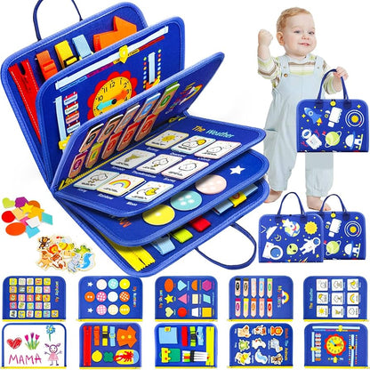 Montessori Busy Book – 10 Removable Learning Activities & Whiteboard | Fine Motor Skills Toy 1-4 Years