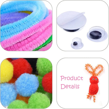 Pipe Cleaners Chenille Stem and Pompoms with Googly Wiggle Eyes for Craft DIY Art Supplies, 300+ Pieces