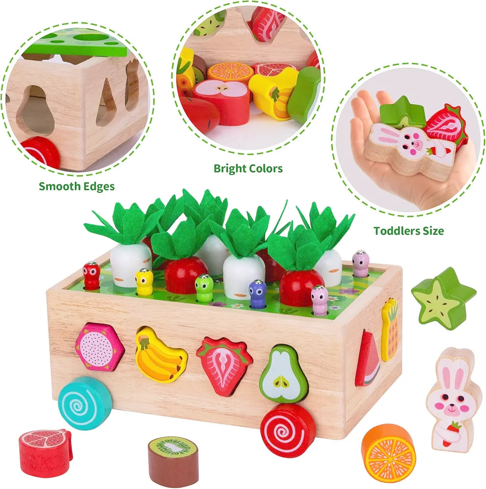 Montessori Wooden Fruit & Carrot Harvest Toy | Shape Sorting & Fine Motor Learning Game for Toddlers