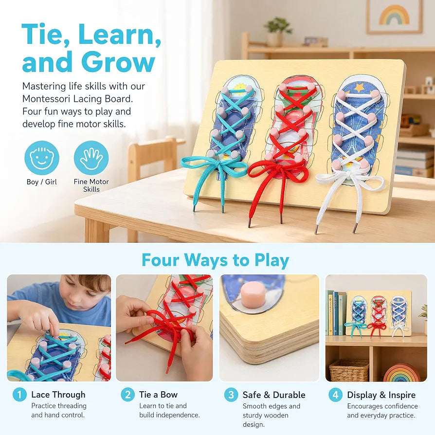 Montessori Shoelace Learning Board Fine Motor Skills & Shoe Tying Practice