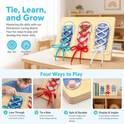 Montessori Shoelace Learning Board Fine Motor Skills & Shoe Tying Practice