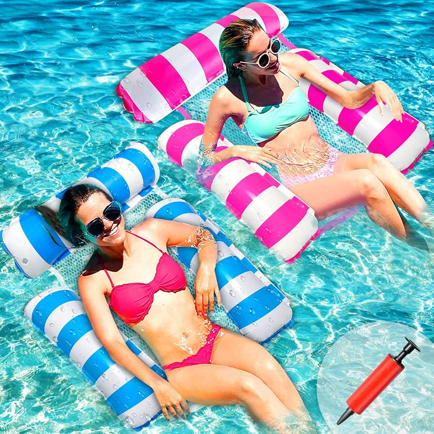 4-in-1 Inflatable Water Hammock Set with Pump (Pack of 2) – Pool & Beach Floating Loungers