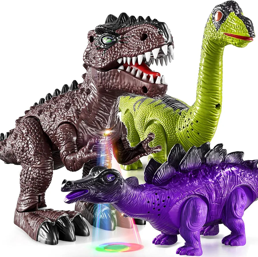 3 Pack Electrical Walking Dinosaur for Toddlers 3-4 3-5 Years with Sound and Light Up