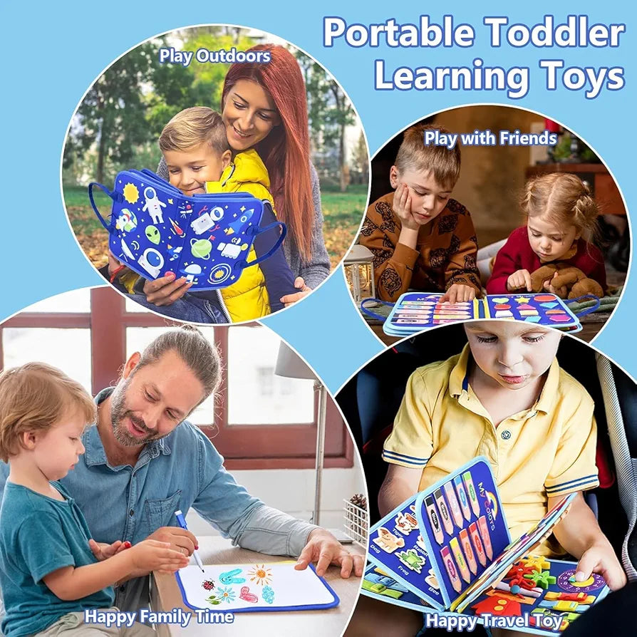 Montessori Busy Book – 10 Removable Learning Activities & Whiteboard | Fine Motor Skills Toy 1-4 Years