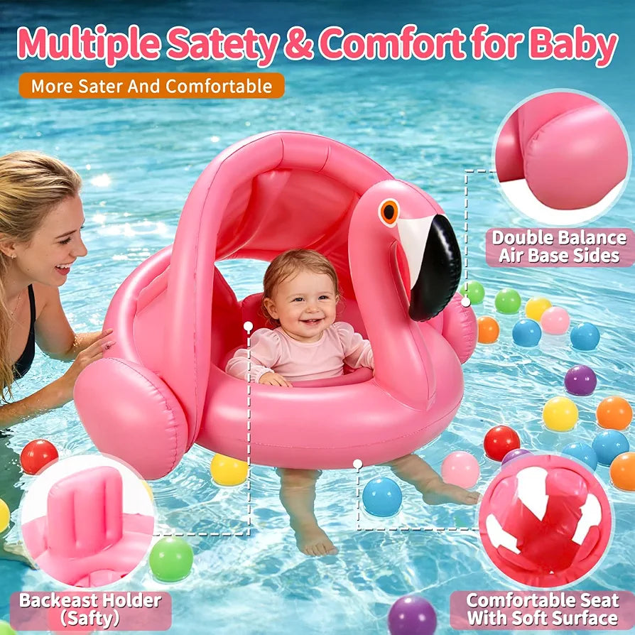 Best Seller Flamingo Baby Swim Float with UPF 50+ Sun Canopy