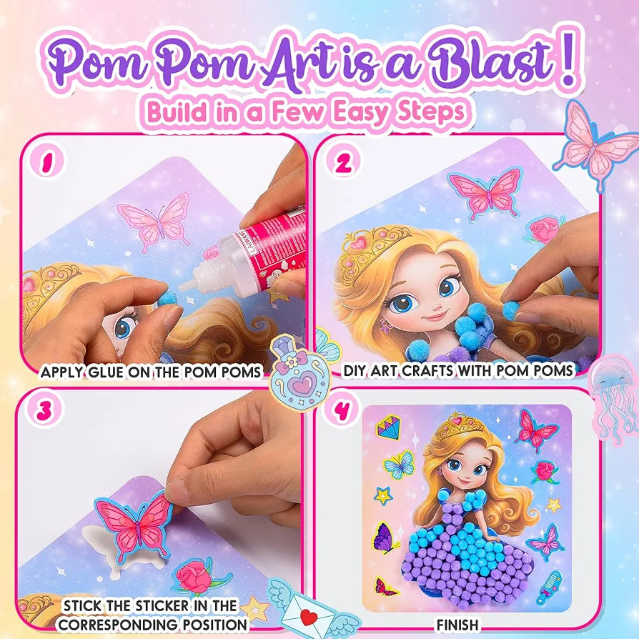 DIY Magical Princess Pom Pom Art Kit - Mess-Free Sensory Craft