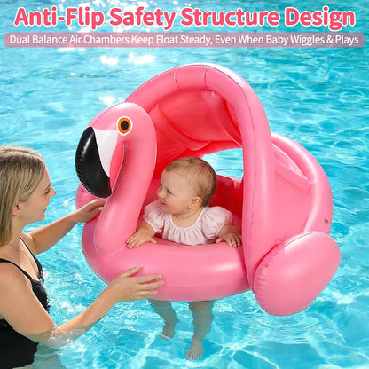 Best Seller Flamingo Baby Swim Float with UPF 50+ Sun Canopy