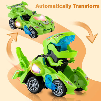 Automatic Transforming Dinosaur Car with LED Light and Music for Kids, Toddlers 3+