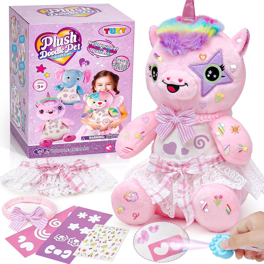 DIY Plush Doodle Pet, Decorate Your Own Unicorn Plush | Creative Craft Kit for Kids Ages 5+
