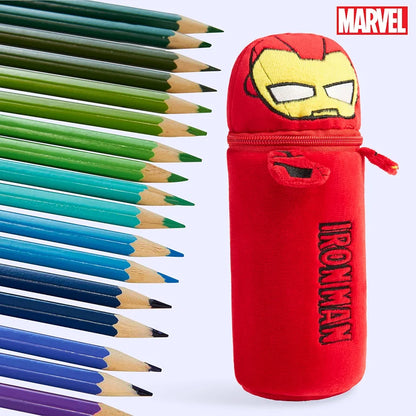 Marvel Spiderman Colored Pencils and Pencil Case 48 Pcs Art Supplies (Red Iron Man)