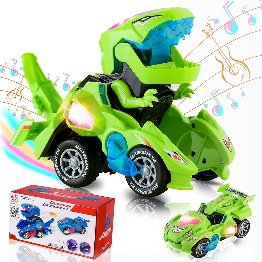 Automatic Transforming Dinosaur Car with LED Light and Music for Kids, Toddlers 3+