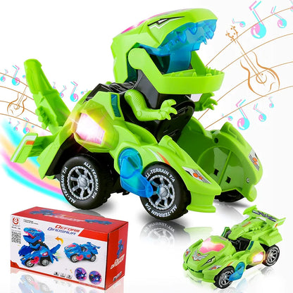 Automatic Transforming Dinosaur Car with LED Light and Music for Kids, Toddlers 3+