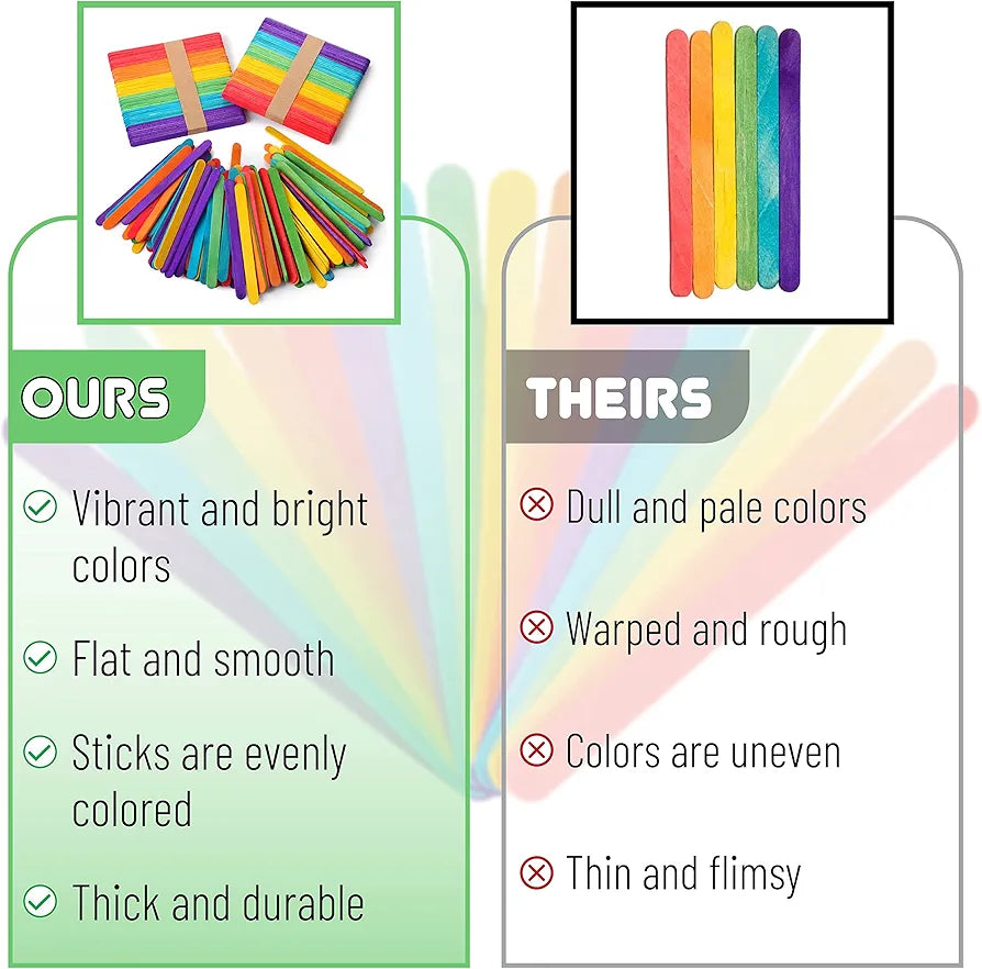 Wooden Rainbow Colored Popsicle Sticks for Crafts, 100 Pack, 4.5 Inch