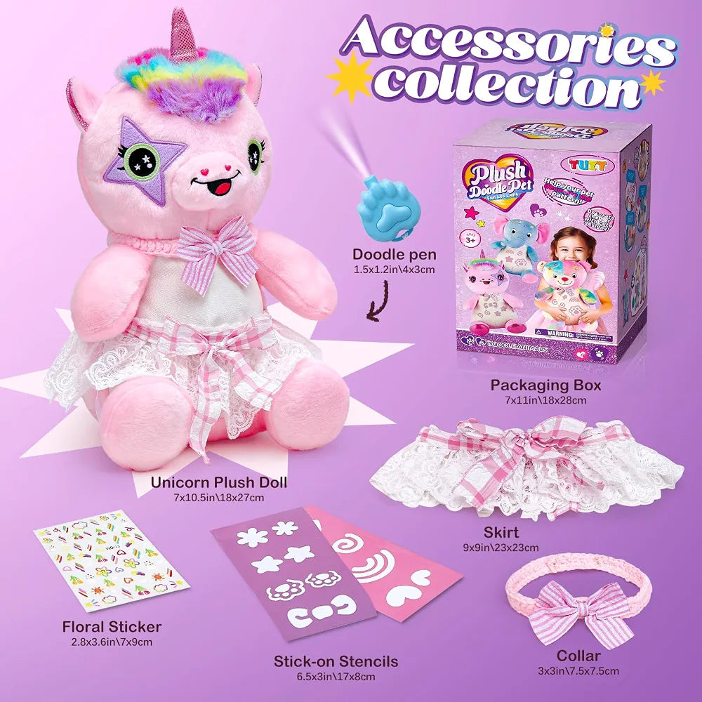 DIY Plush Doodle Pet, Decorate Your Own Unicorn Plush | Creative Craft Kit for Kids Ages 5+
