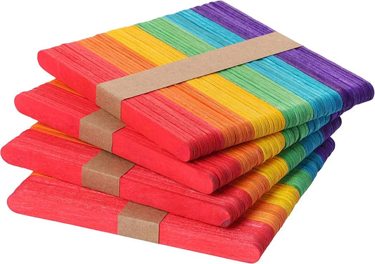 Wooden Rainbow Colored Popsicle Sticks for Crafts, 100 Pack, 4.5 Inch