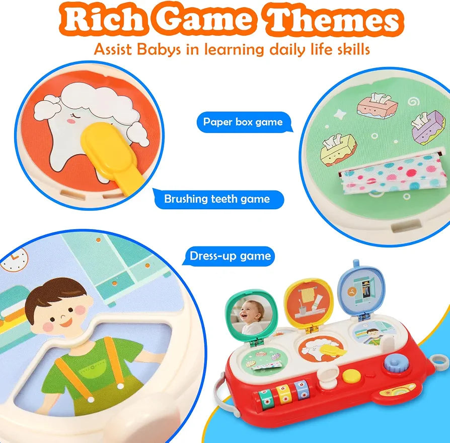 Montessori Busy Board Activity Center for Toddlers 1+ Sensory Travel Toy with Mirror & Fine Motor Skills