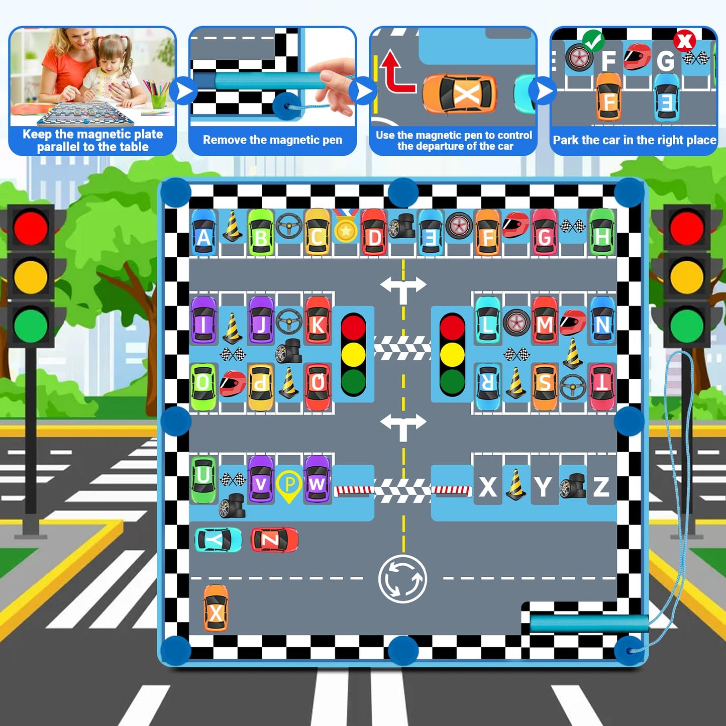 Monyessori Magnet Alphabet Learning Car Parking Maze