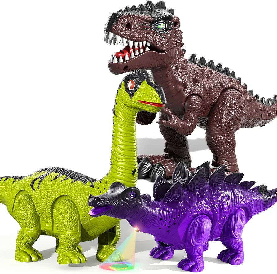 3 Pack Electrical Walking Dinosaur for Toddlers 3-4 3-5 Years with Sound and Light Up
