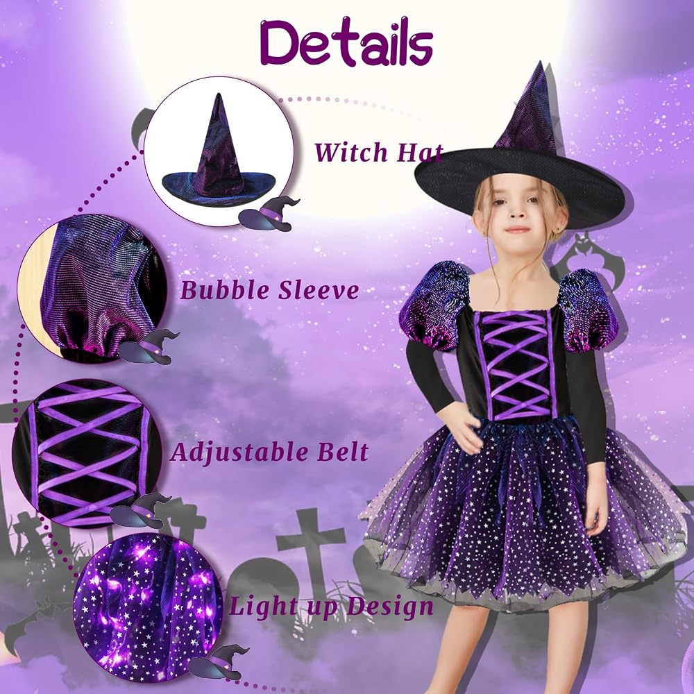 Deluxe Light-Up Purple Witch Costume Set