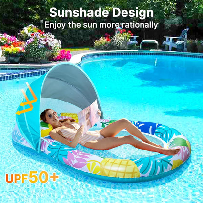 LED Lighted Inflatable Tanning Lounger with Adjustable Canopy