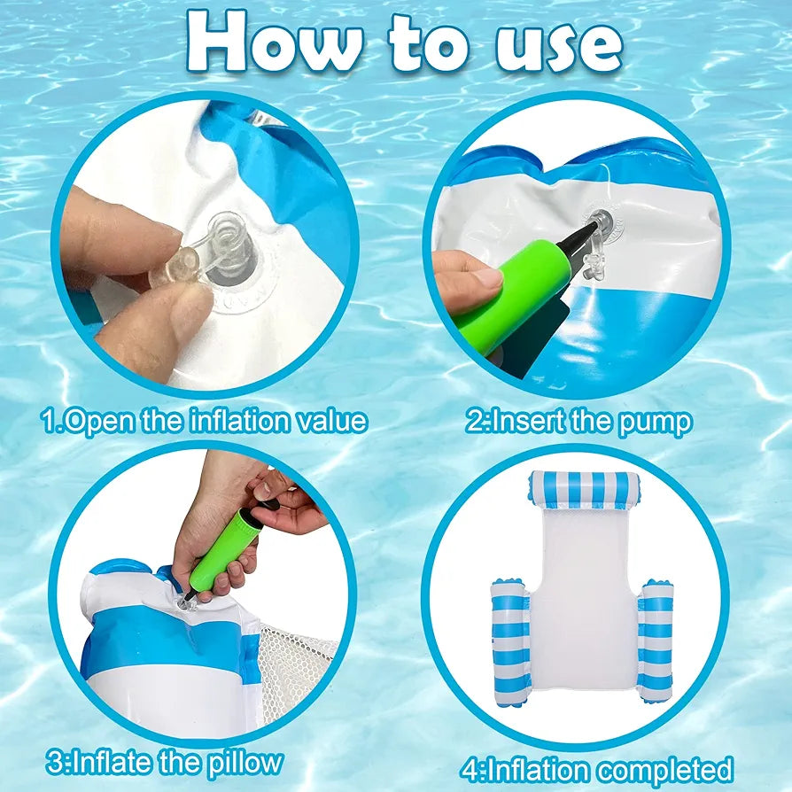 4-in-1 Inflatable Water Hammock Set with Pump (Pack of 2) – Pool & Beach Floating Loungers