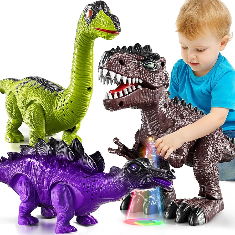 3 Pack Electrical Walking Dinosaur for Toddlers 3-4 3-5 Years with Sound and Light Up