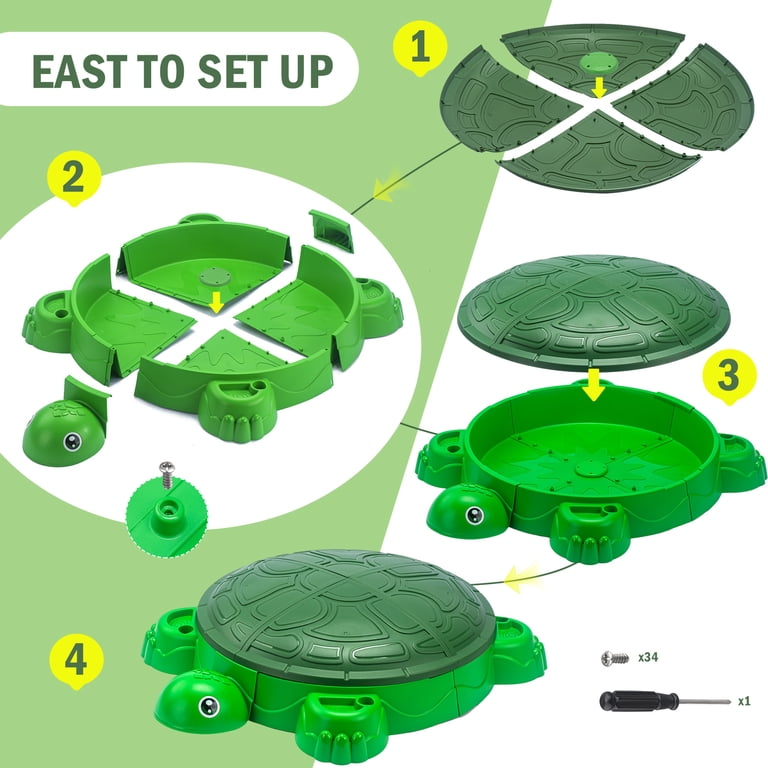 Turtle Sandbox™ – Sensory Play & Beach Toys Set with Lid (38")