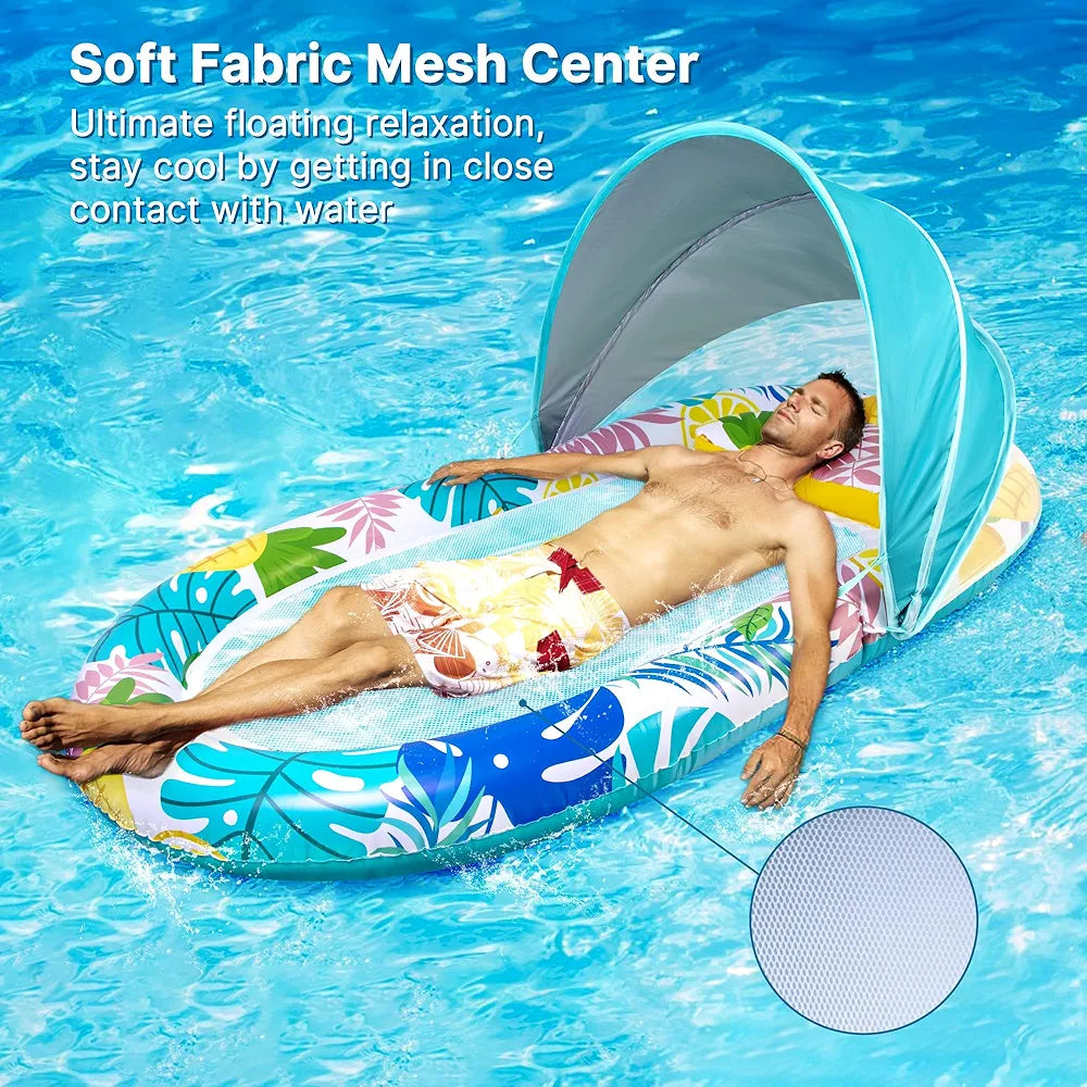 LED Lighted Inflatable Tanning Lounger with Adjustable Canopy