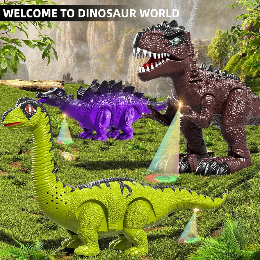 3 Pack Electrical Walking Dinosaur for Toddlers 3-4 3-5 Years with Sound and Light Up