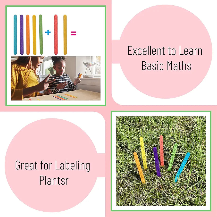 Wooden Rainbow Colored Popsicle Sticks for Crafts, 100 Pack, 4.5 Inch