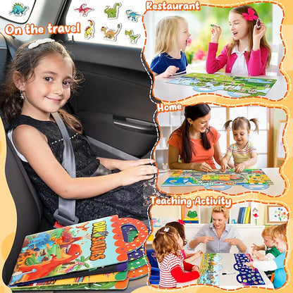 Reusable Sticker Activity Books 4 Pack + Marker Montessori Travel Toy for Toddlers