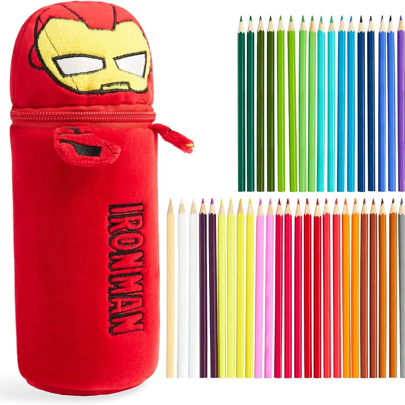 Marvel Spiderman Colored Pencils and Pencil Case 48 Pcs Art Supplies (Red Iron Man)