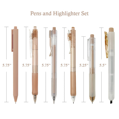 6-Pack Coffee 0.5mm Black Gel Pens with Highlighter