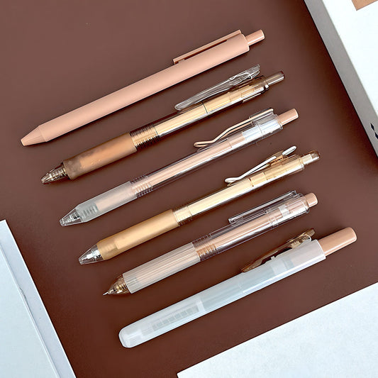 6-Pack Coffee 0.5mm Black Gel Pens with Highlighter