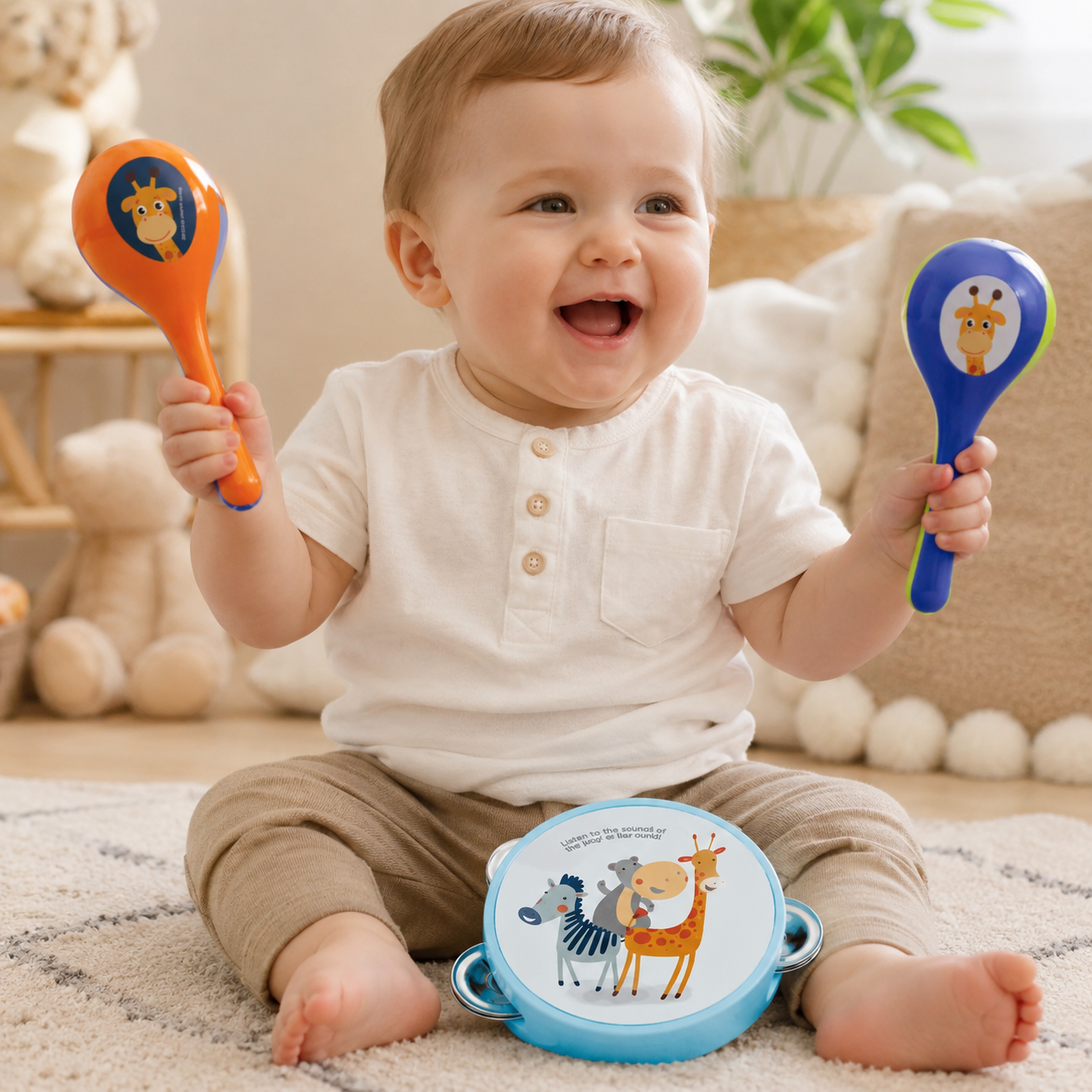 Safari Musical Instruments Set for Toddlers Maracas & Tambourine (3PCS)