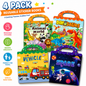 Reusable Sticker Activity Books 4 Pack + Marker Montessori Travel Toy for Toddlers